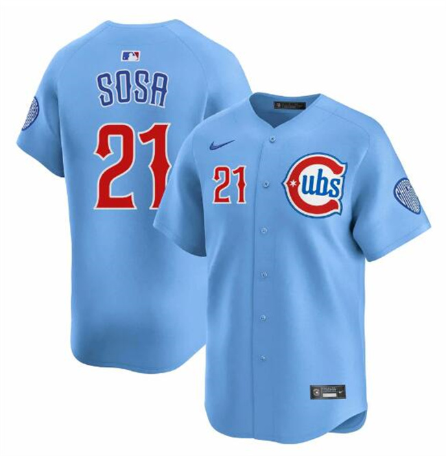 Men's Chicago Cubs #21 Sammy Sosa Blue 2024/25 2nd Alternate Limited Stitched Baseball Jersey Men's Chicago Cubs #21 Sammy Sosa Blue 2024/25 2nd Alternate Limited Stitched Baseball Jersey